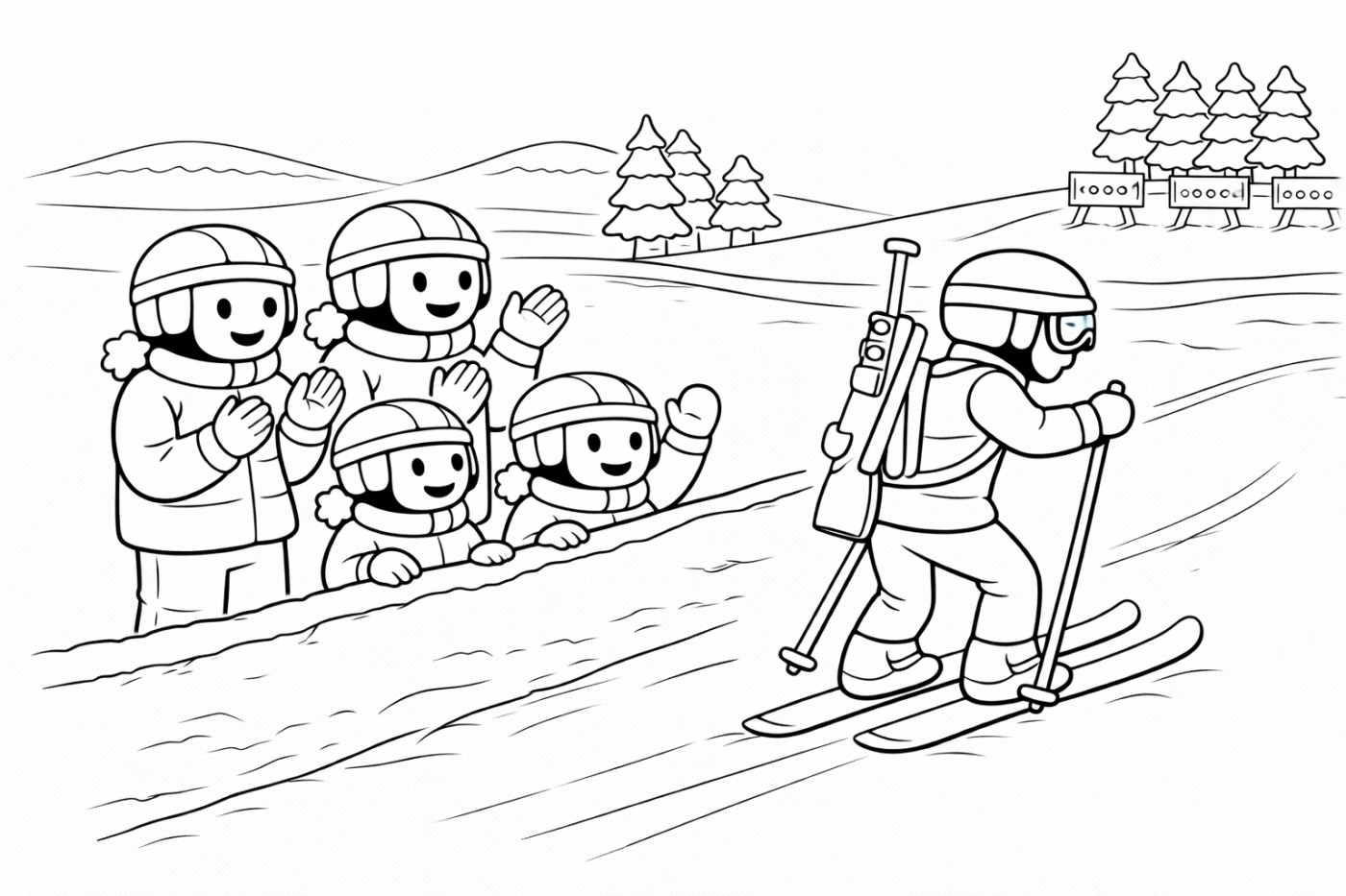 Ausmalbild: Biathlon – kostenlose Malvorlage von Family Ski Tales