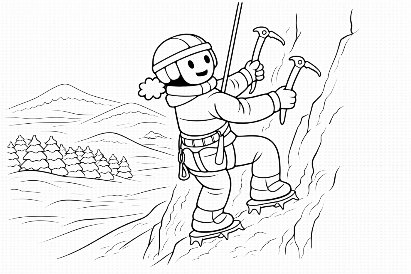 Ausmalbild: Eisklettern – kostenlose Malvorlage von Family Ski Tales